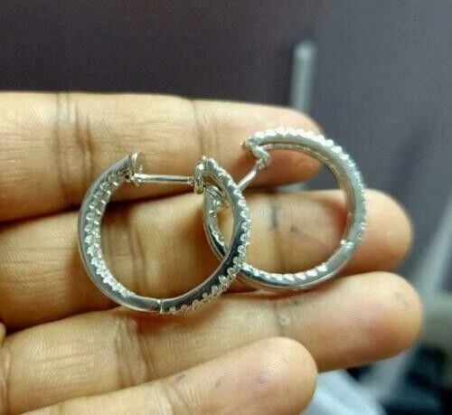 2Ct Round Cut Lab-Created Diamond Hoop Womens Gift Earrings14K White Gold Plated - Image 2 of 4