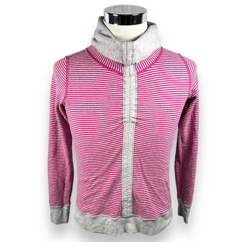 Lululemon Womens In a Cinch Sweatshirt Cowl Neck Pink Gray Striped