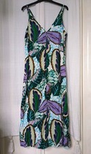 Sz 8 Next Vibrant Floral Print Strappy Viscose Midi Sun Dress Fair Cond