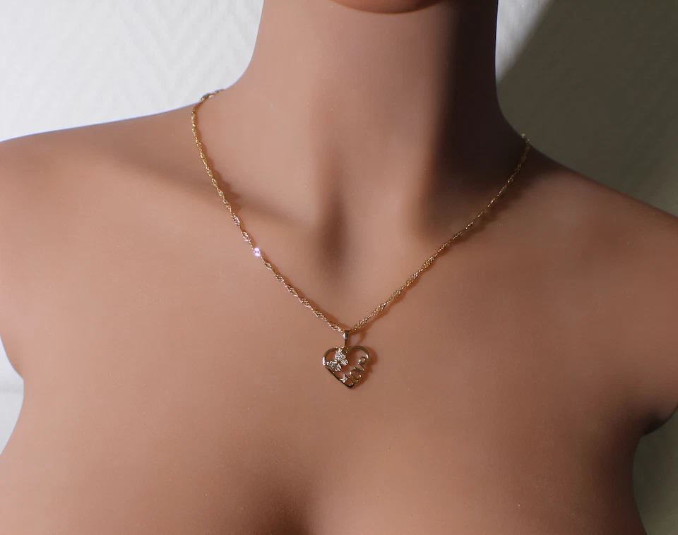 Collier - Femme - Pendentif - Coeur - Papillon - Plaqué Or Jaune 750 - 45 cm - Photo 2/4