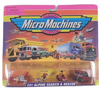 Micro Machines #31 Alpine Search &amp; Rescue 1997 Vintage Snow Trak Skier Dog Plane