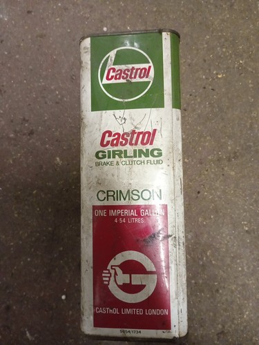 Vintage 1 Imperial Gallon castrol girling brake & clutch fluid crimson tin Only - Picture 2 of 5