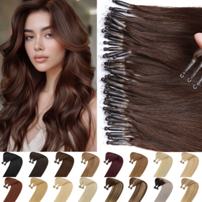 100G THICK Nano Ring Tip Real Human Hair Extensions Loop Nano Bead Bonds Hair US
