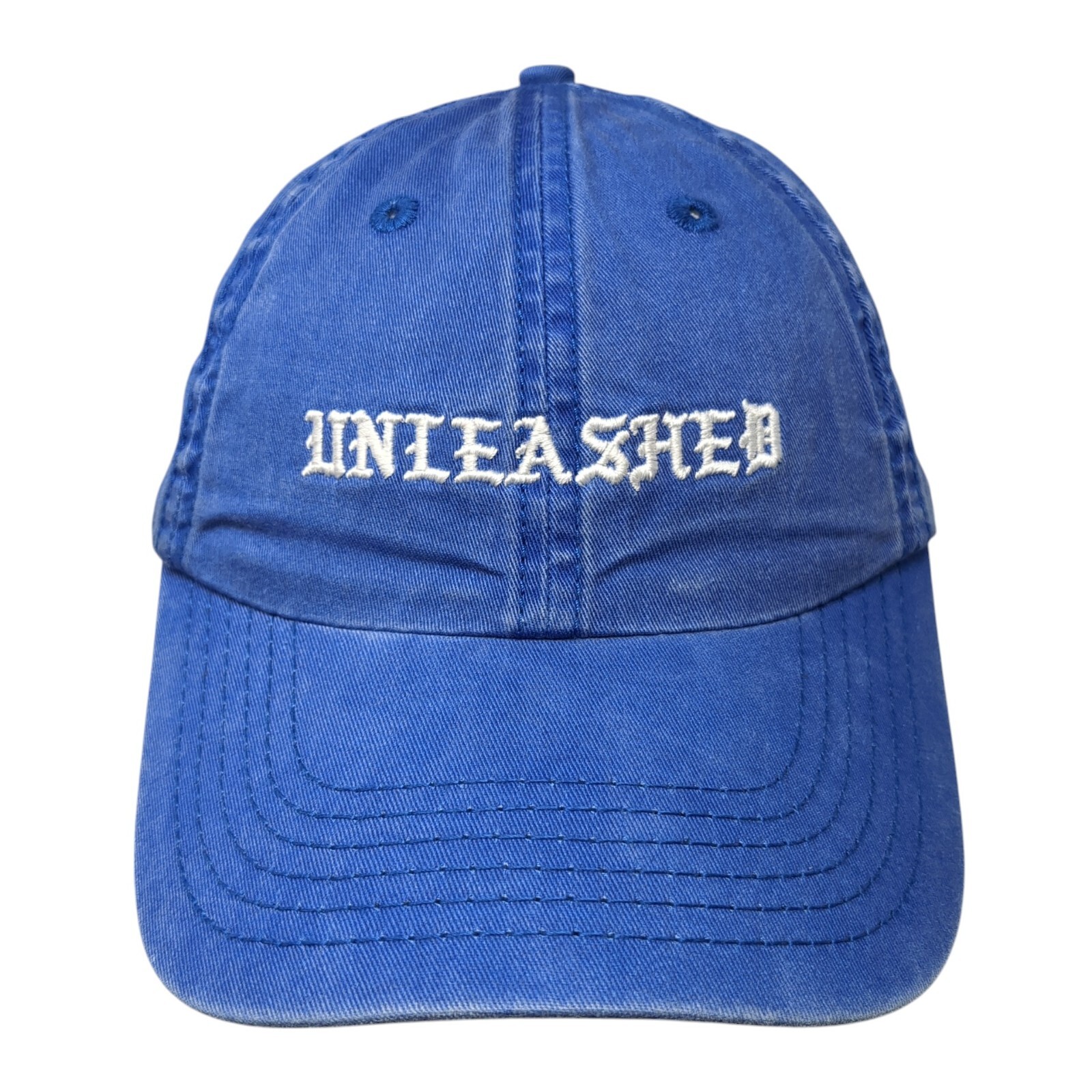 Unleashed Slideback Hat Blue One Size Adjustable Embroidered 6 Panel Cotton