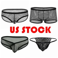 Sexy Men Bikini Briefs Mesh Openwork See Through Boxer Shorts Thong Underwear