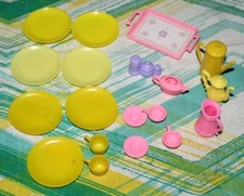 Vtg Barbie Accessory Lot Dishes Tray Cups Plates Pitcher 19 pcs HHX - 