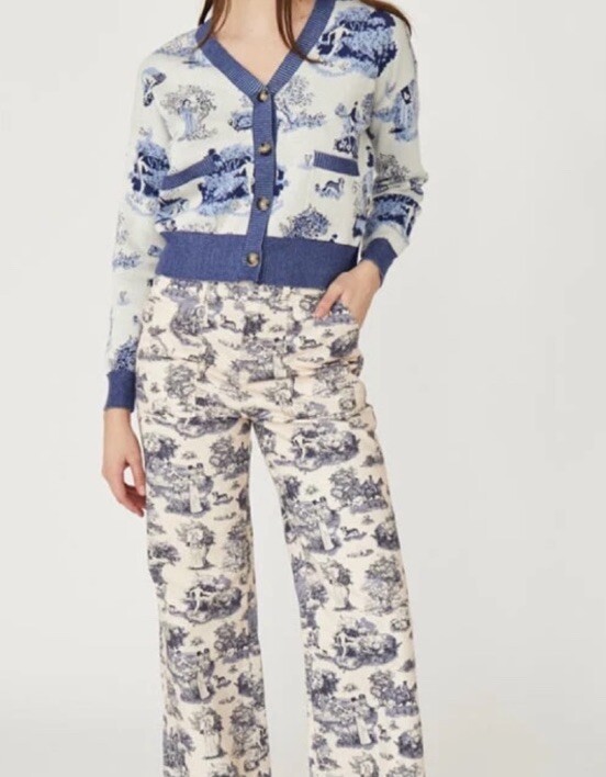 77 Rachel Antonoff Mike High Rise Pants In Toile Manhunt Print 10 Rare