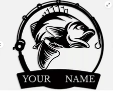 Personalized Fishing Angler Bass Fish Decor Metal Sign Indoor/Outdoor Custom New