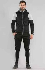 Mens Polyester Tracksuit Slim Fit Bottoms Jumper Zip hoodie Contrast Panel S-XL