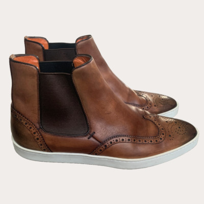 SANTONI ''Giulio'' Brown Leather Wingtip Chelsea Ankle Boots US Men's 10.5 