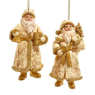 Kurt Adler Ivory & Gold Santa Ornaments, 2 Assorted Set