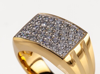 David Yurman 18K Gelbgold Diamant Deco Facettierter Siegelring Größe 11