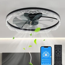 24" Ceiling Fan LED Light Flush Mount Modern Fixture kit With Remote APP Control