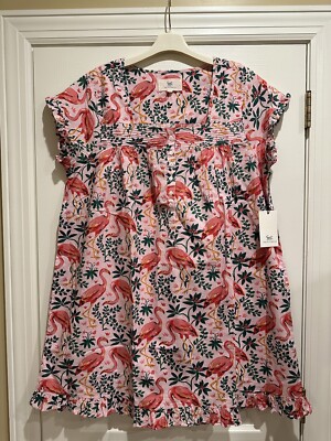 Printfresh Pintuck Nightgown Pink Flock Of Flamingos Size Large NWT