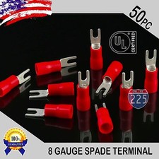 50 Pack 8 Gauge Vinyl Spade Fork Crimp Terminals 8 Stud 100 Tin Copper Core UL