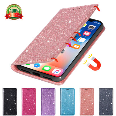 For Samsung A12/A22/A32/A52/A72 Glitter Wallet Case Slim Magnetic Flip Cover