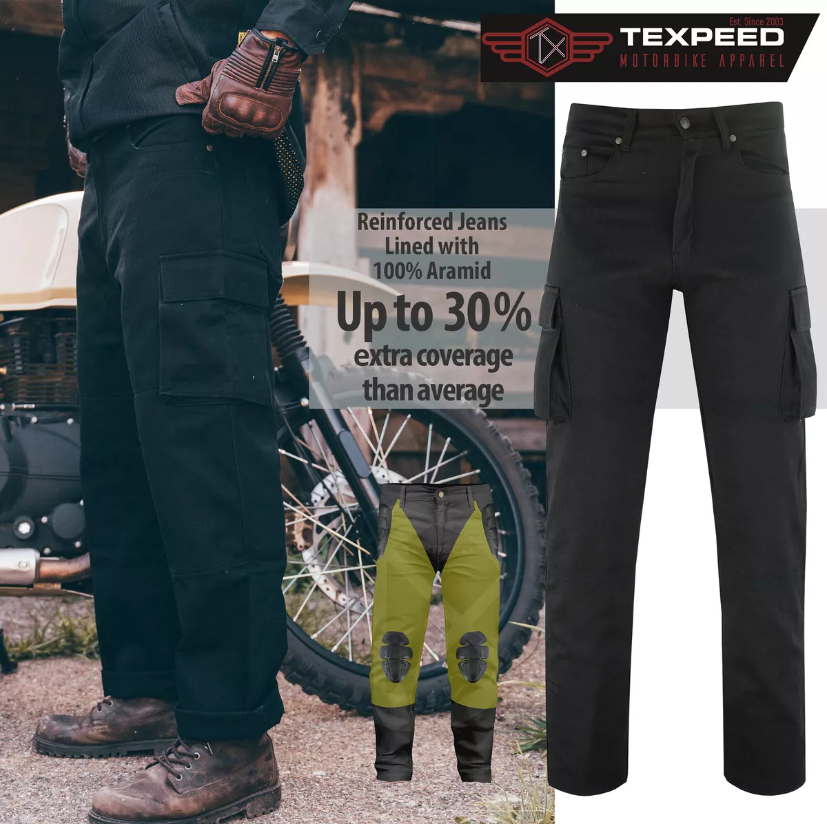 Adventure Flexi Khaki Armoured Riding Jeans