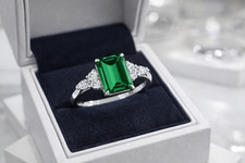 2.65 Ct Emerald Cut Natural Emerald Diamond Wedding Ring 14K White Gold Size 7