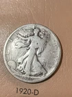 1920-D Silver Walking Liberty Half  Fine Hard Date Few Marks See My Photos!
