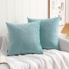 Check Cut Velvet Throw Pillow Covers Pack of 18" x 18" Pack of 2 Checks-mint