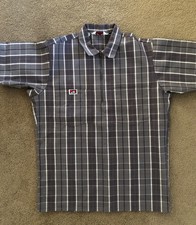 Ben Davis Grey  White Plaid Quarter Zip Work Shirt, Side Medium Men  s.