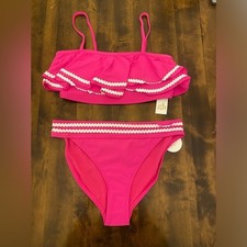 GB girls Pink Ruffle Bikini with White Trim