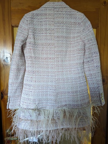 Karen Millen Tweed Feather Feather Blazer Dress - Blush 10 - Picture 2 of 4