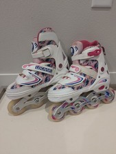 Girls Youth Adjustable Light Up Pink And White Inline Skates Rollerblades 1Y-4Y