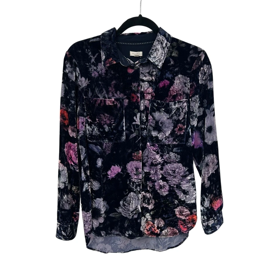 Pilcro The Hadley Púrpura Rosa Estampado Floral Relajado Botones Terciopelo Mujer XS Foto 2 de 4