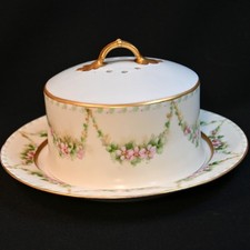 Limoges Latrille Freres Pancake/Crepe Server HandPainted Rose Garlands 1899-1913