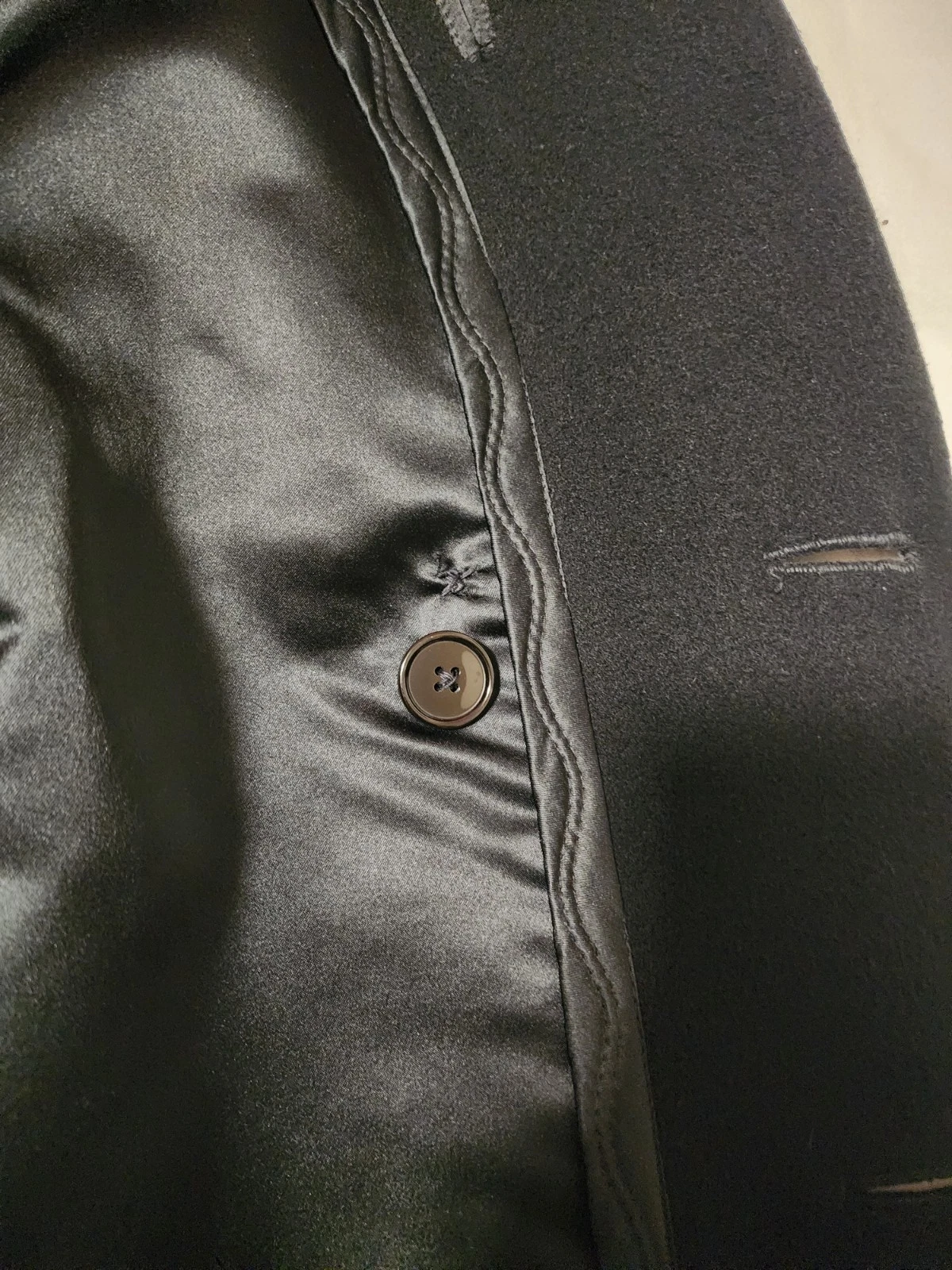 VTG Stafford Mens Black Double Breasted Coat Wool/Cashmere Blend Size 44R - product detail image 6