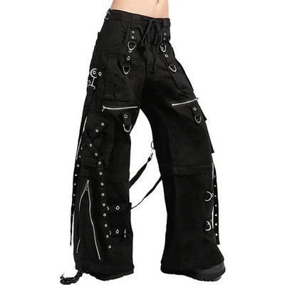 Black Denim Handmade Gothic Rave Steampunk Pants Unisex Baggy Cotton Trousers