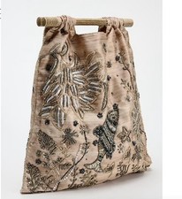 NWT Zara Beaded Bag Wooden Handle Boho Pink S...