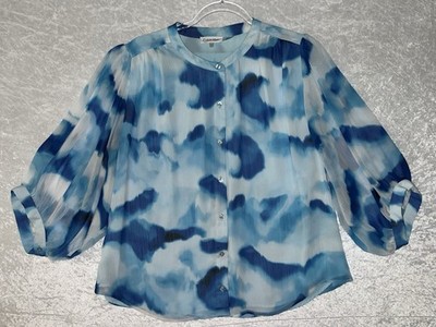 Calvin Klein Blouse Blue Women s Large Lined Inside And Sheer Balloon Sleeves