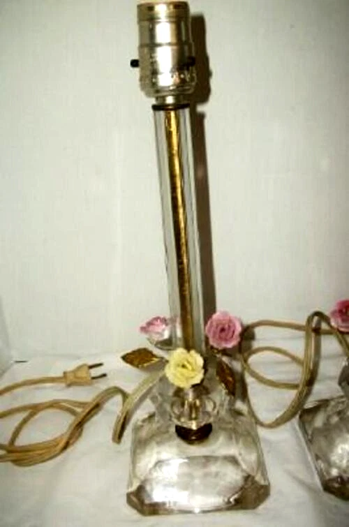 Антикварные будуарные лампы фарфоровые розы французская бронза ормолу травленое стекло пара - Изображение 2 из 4