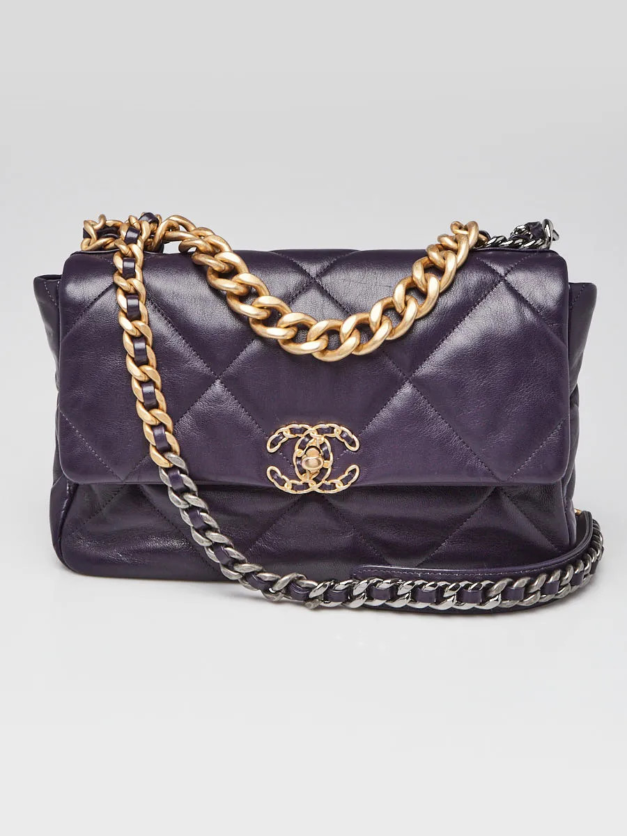 Chanel Purple Quilted Goatskin Leather Large Chanel 19 Bag