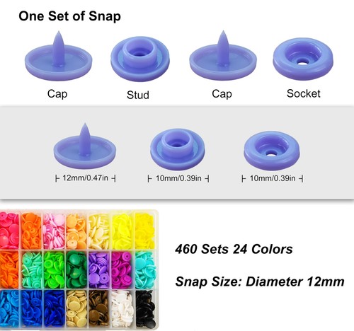 460 Sets Plastic Snap Buttons with Snap Pliers for Clothing Diapers Bibs Coats - Picture 9 of 9
