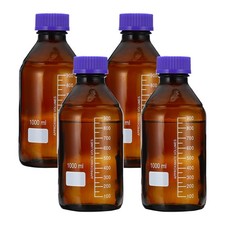 4Pcs 1000ml Reagent Media Storage Bottles Brown Borosilicate Glass Graduated