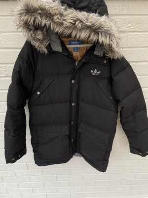 Adidas Originals Jacke Herren Medium Schwarz Kapuze Parka Trefoil Down Puffer 