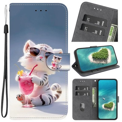 Wallet Case For OPPO Infinix Cartoon Little Tiger Painted Card Flip Stand Cover