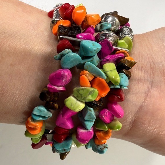 Multi Strand Bracelet Beaded Stacking Silver Tone… - image 6