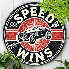2D Flat1pcs 7.87X 7.87Inch Aluminum Vintage Style Round Sign Speed Themed Wall A