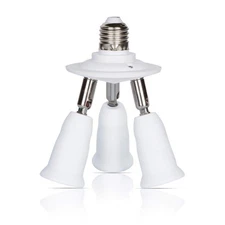 E26 Light Bulb Socket Adapter Splitter to 3 Heads White Fully Adjustable Angles