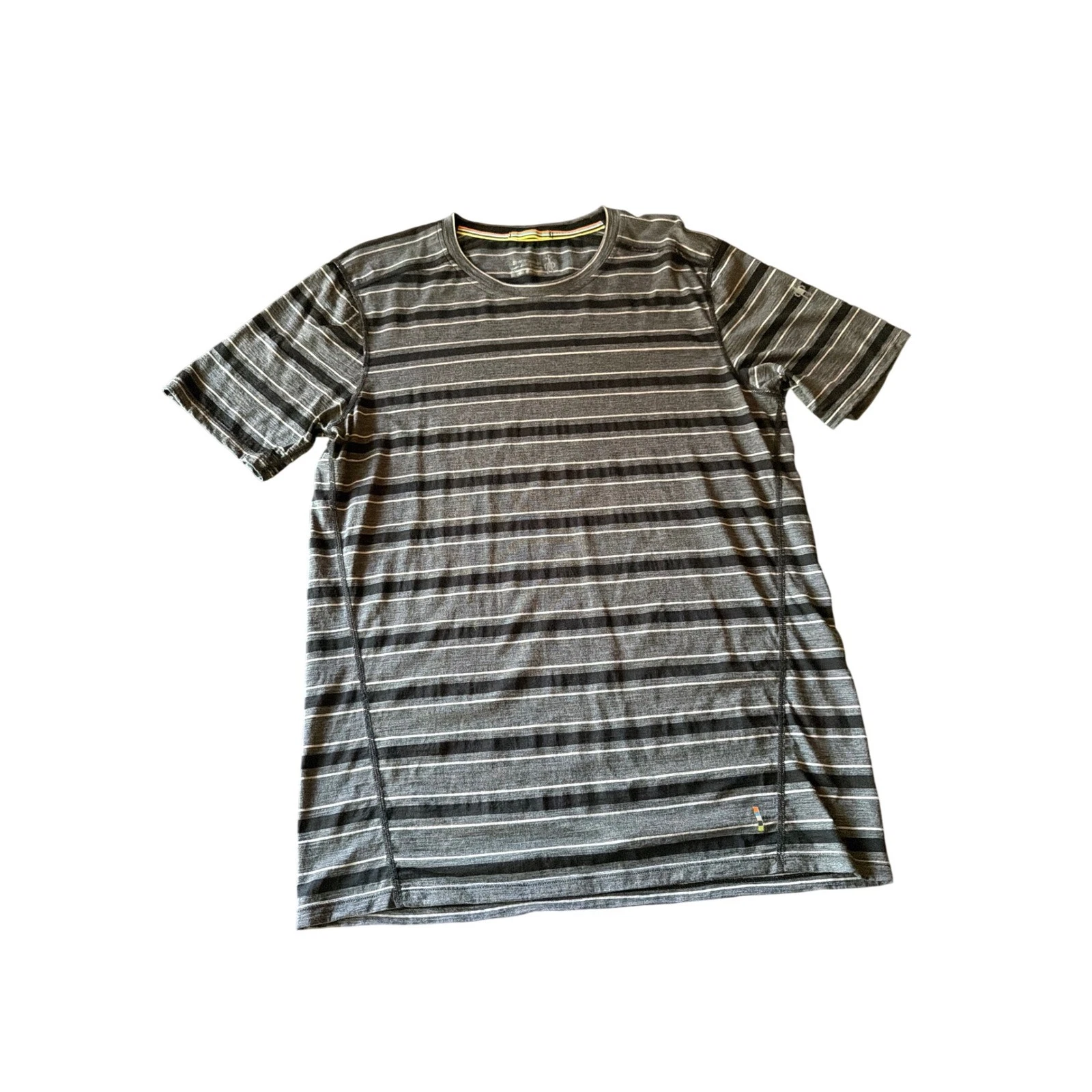 Smartwool T-Shirt Grey Merino 150 Base Layer Striped Short Sleeve Mens Medium