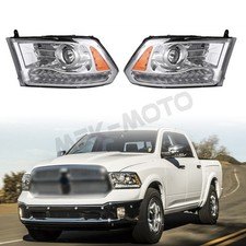New For 2013-2018 Dodge Ram 1500 2500 3500 Chrome Projector Headlights Wled Drl
