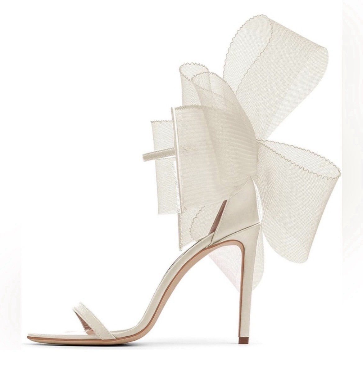 Glamorous asymmetrical bow open toe stilettos beige 8.5 NEW whimsical feminine