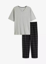 Pyjama Gr. 48/50 (M) Schwarz Grau Herrenpyjama Nachtw&auml;sche Schlafanzug Neu*