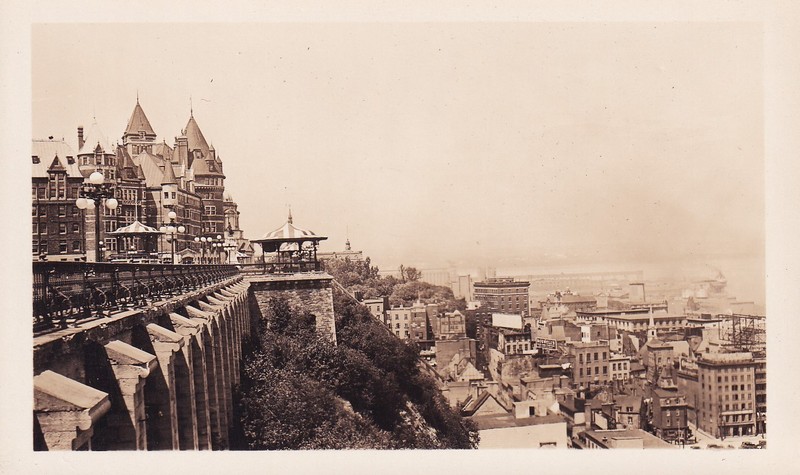 Vintage photo B/W unknown place high city wall old buildings city view