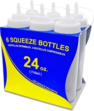 26238 Squeeze Bottles, Plastic, Wide Mouth, 24 Oz, Clear, Pack of 6