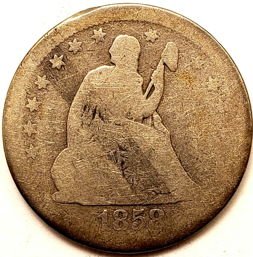1858 SEATED LIBERTY SILVER QUARTER GOOD CONDITION  #MC_406